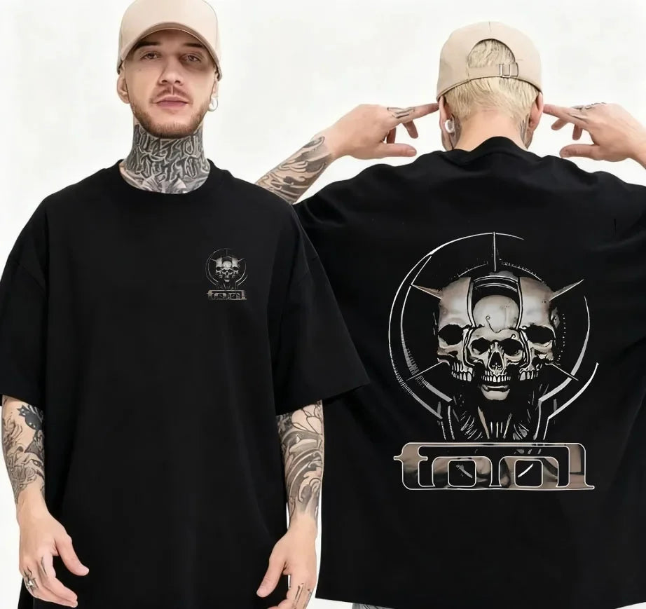 2026 Tool Band T-Shirt Men Oversized Cotton Short Sleeve Rock Music Graphic Tees Vintage Skeleton Print Streetwear Casual Tops