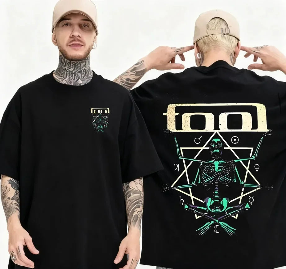 2026 Tool Band T-Shirt Men Oversized Cotton Short Sleeve Rock Music Graphic Tees Vintage Skeleton Print Streetwear Casual Tops